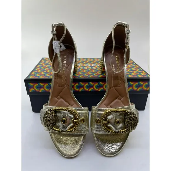 Kurt Geiger Mayfair Bloack Mid Heel Silver Leather Shoes US 6.5 EUR 36.5 Studded