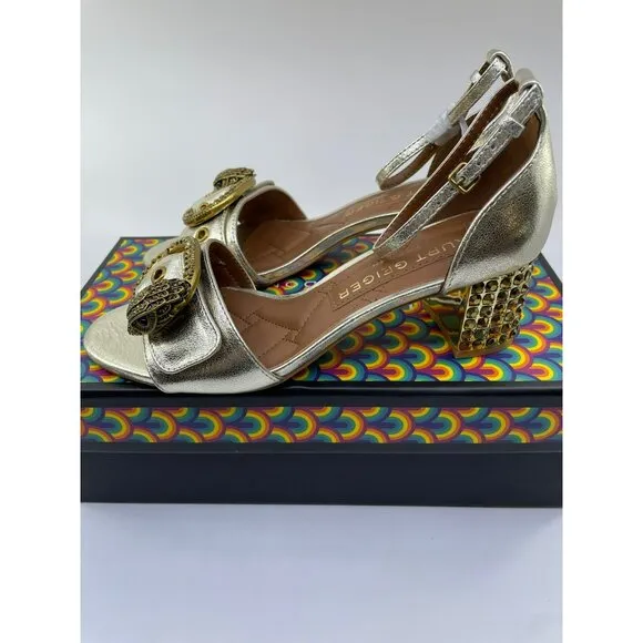 Kurt Geiger Mayfair Bloack Mid Heel Silver Leather Shoes US 6.5 EUR 36.5 Studded