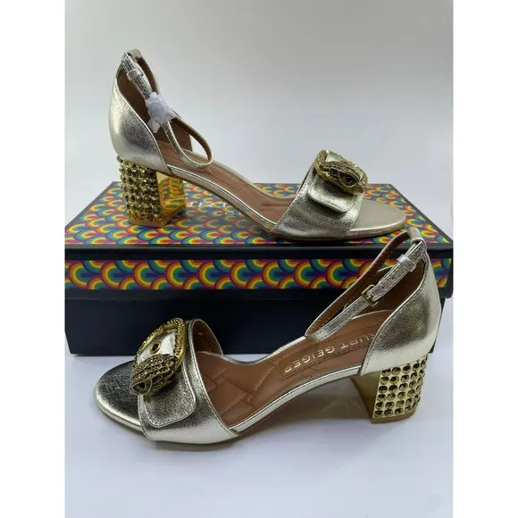 Kurt Geiger Mayfair Bloack Mid Heel Silver Leather Shoes US 6.5 EUR 36.5 Studded
