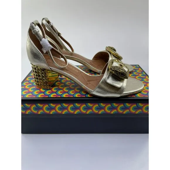 Kurt Geiger Mayfair Bloack Mid Heel Silver Leather Shoes US 6.5 EUR 36.5 Studded