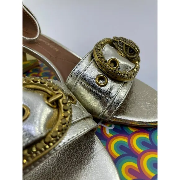 Kurt Geiger Mayfair Bloack Mid Heel Silver Leather Shoes US 6.5 EUR 36.5 Studded