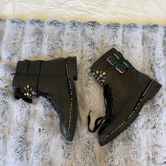Kurt Geiger Rainbow Rhinestone Combat Boots