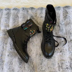 Kurt Geiger Rainbow Rhinestone Combat Boots