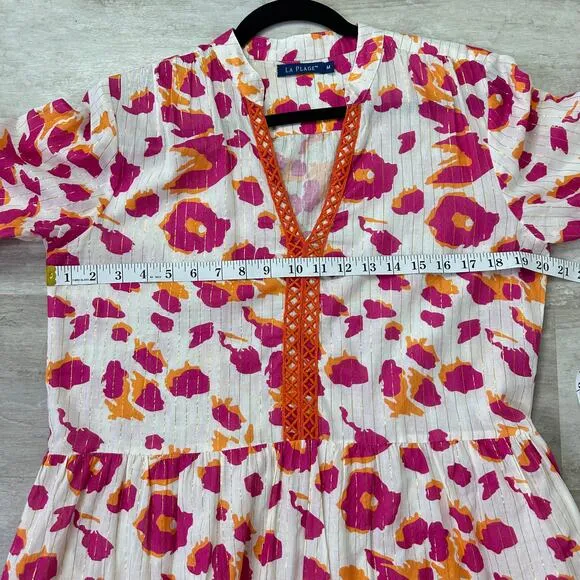 La Plage Alison Long Sleeve Dress pink Leopard Size Medium