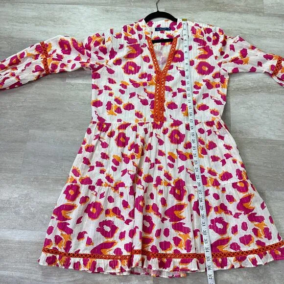 La Plage Alison Long Sleeve Dress pink Leopard Size Medium