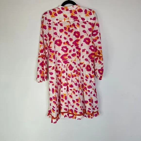 La Plage Alison Long Sleeve Dress pink Leopard Size Medium