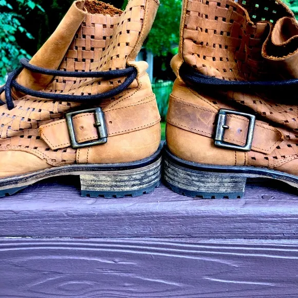 Lace up leather ankle boots