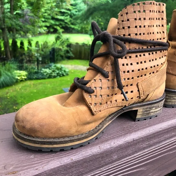 Lace up leather ankle boots