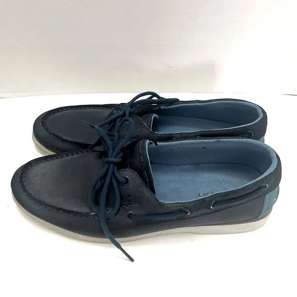 LACOSTE Navire Boat Shoe Mens Blue Leather Sz 9.5 Preppy Classic Casual Designer