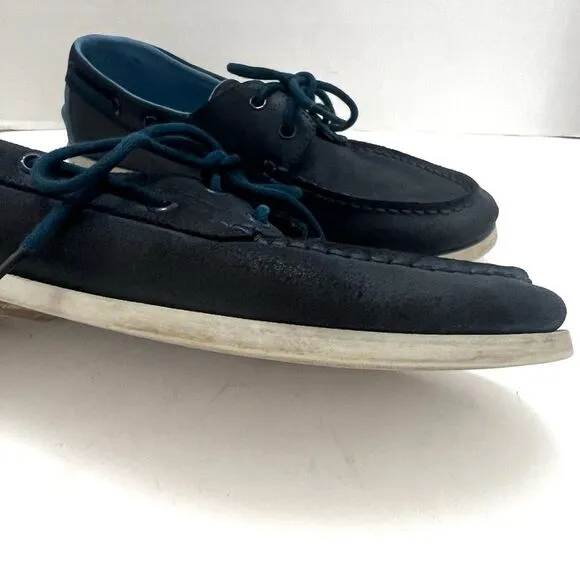 LACOSTE Navire Boat Shoe Mens Blue Leather Sz 9.5 Preppy Classic Casual Designer