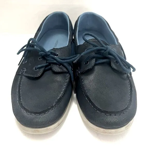 LACOSTE Navire Boat Shoe Mens Blue Leather Sz 9.5 Preppy Classic Casual Designer