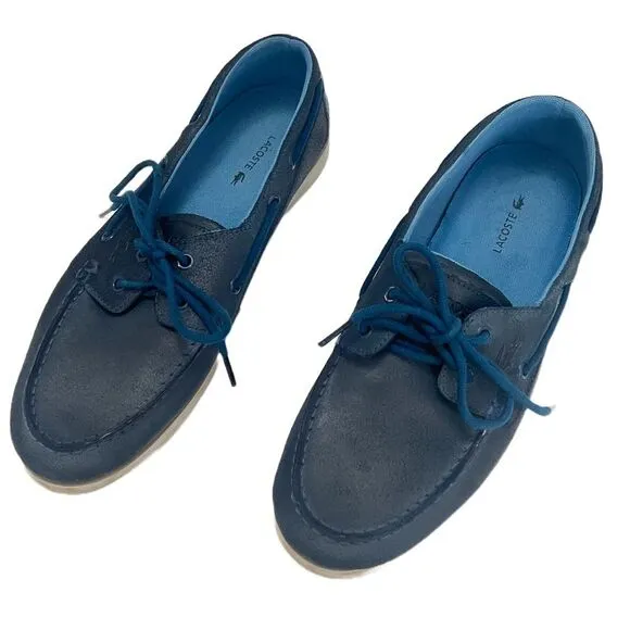 LACOSTE Navire Boat Shoe Mens Blue Leather Sz 9.5 Preppy Classic Casual Designer
