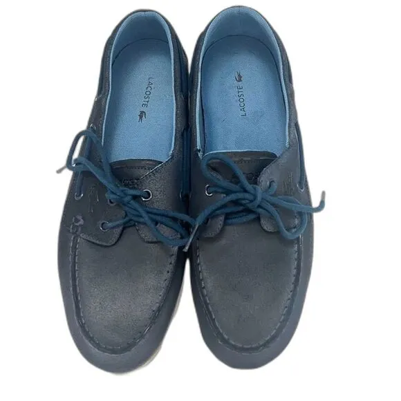 LACOSTE Navire Boat Shoe Mens Blue Leather Sz 9.5 Preppy Classic Casual Designer