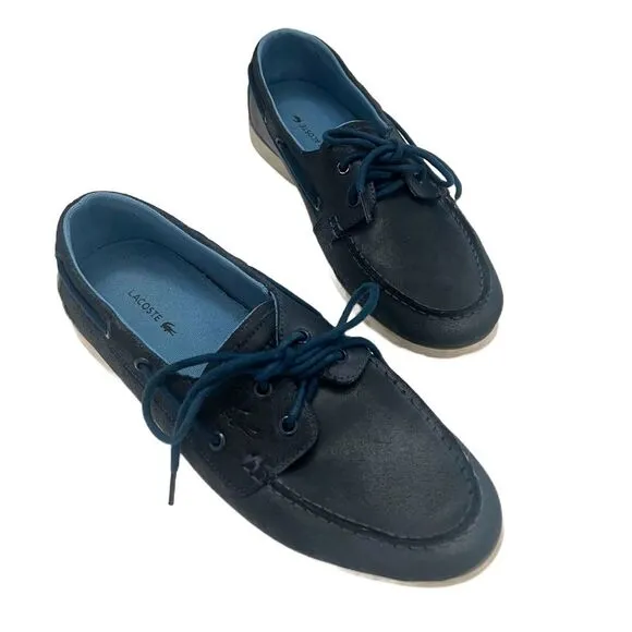 LACOSTE Navire Boat Shoe Mens Blue Leather Sz 9.5 Preppy Classic Casual Designer