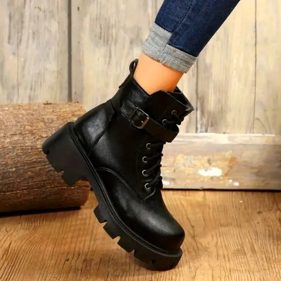 Ladies chunky ankle combat boots