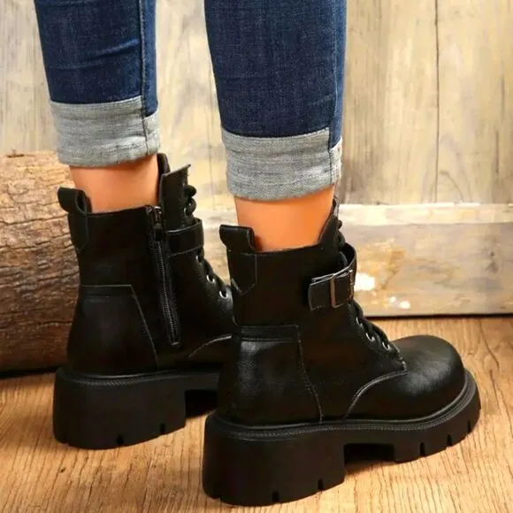 Ladies chunky ankle combat boots