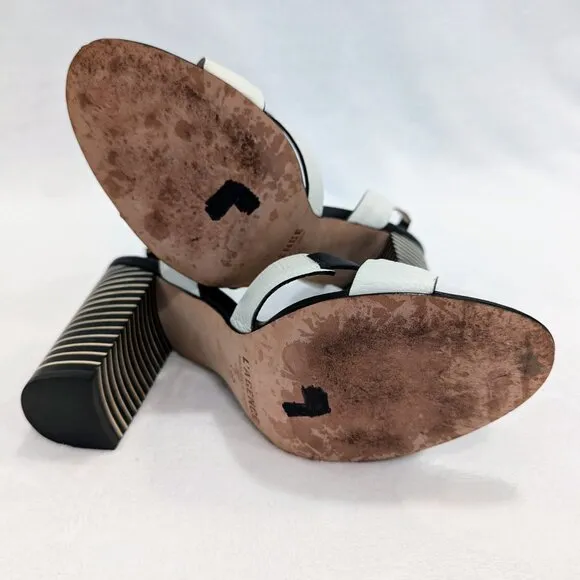 L'AGENCE Contrast Striped Heel Sandals 7.5 Black White Criss Cross Straps