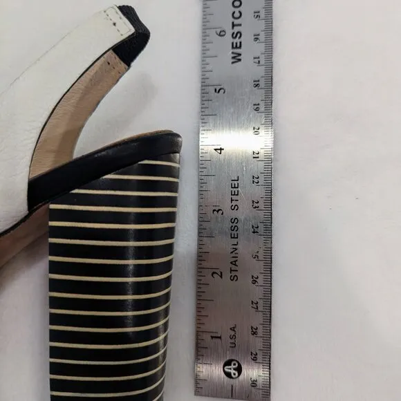 L'AGENCE Contrast Striped Heel Sandals 7.5 Black White Criss Cross Straps