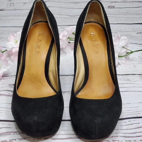 L.A.M.B. Plum Suede Wedges Black Size 6M