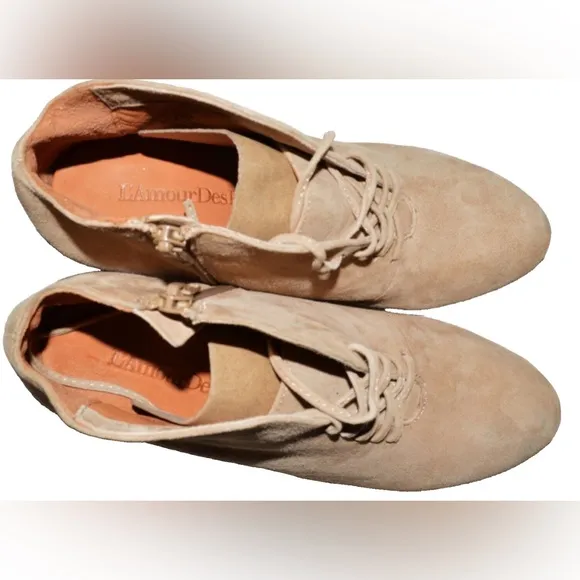 L'AMOUR DES PIEDS NEW SIZE 6.5 M TAN SUEDE LEATHER LACE UP ANKLE BOOTS BOOTIES