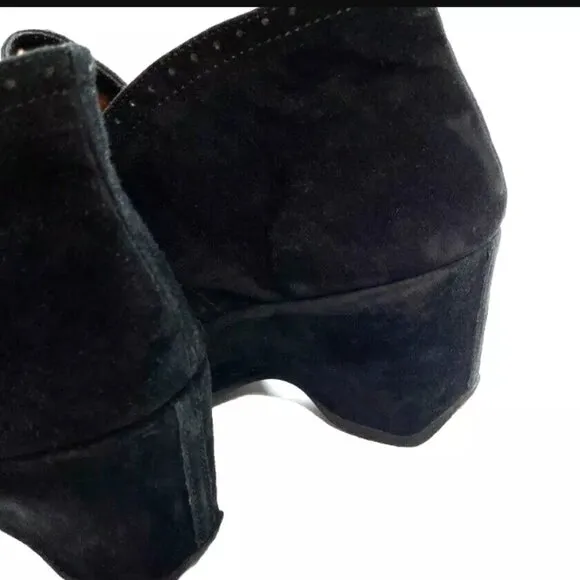 L'Amour Des Pieds Oden Booties Black Suede Ankle Boots Size 9 Wedges Designer