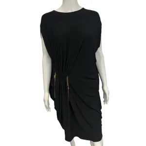 LANVIN Black Draped Chain Accent Boat Neck Midi Kaftan Dress EU 40 US 8