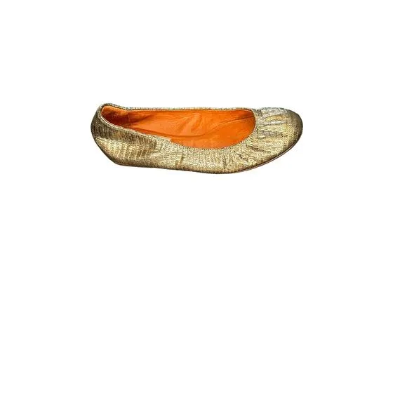 Lanvin Silver Career Business Work Lizard Embossed Slip On Ballet Flats Size 6
