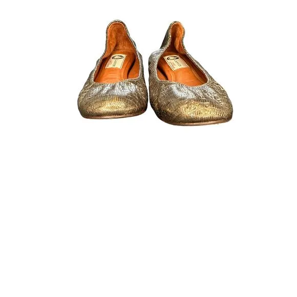 Lanvin Silver Career Business Work Lizard Embossed Slip On Ballet Flats Size 6