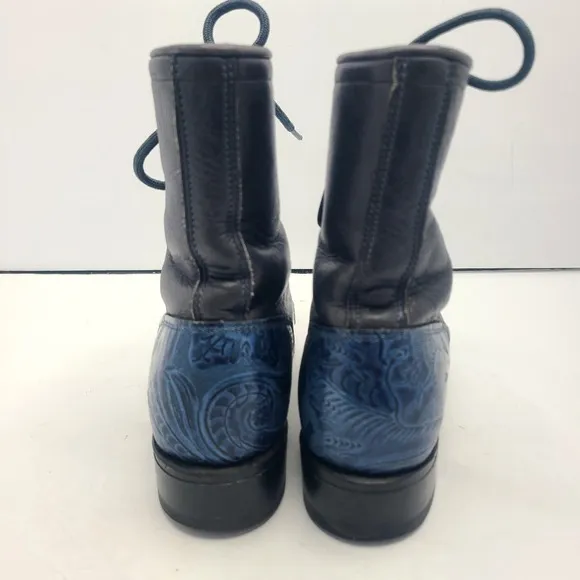 Laredo Boots Kiltie Lace Up Roper Gray Blue Leather Western Sz 6.5 Steampunk