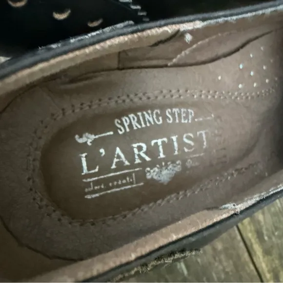 L'Artiste Spring Step Bardot derby Oxford leather colorblock heel 40 brown black