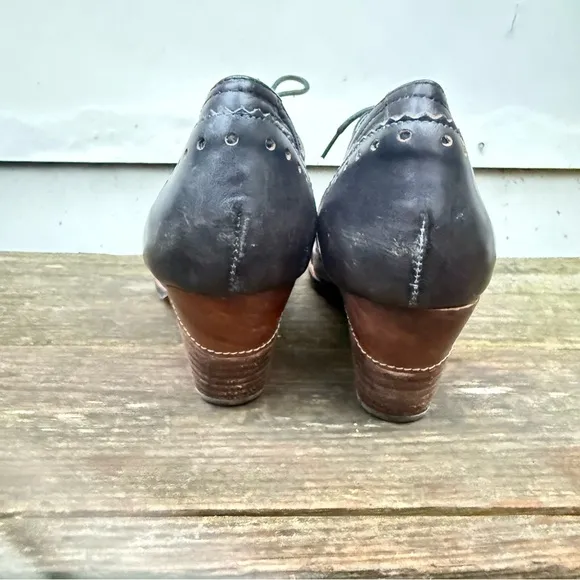 L'Artiste Spring Step Bardot derby Oxford leather colorblock heel 40 brown black