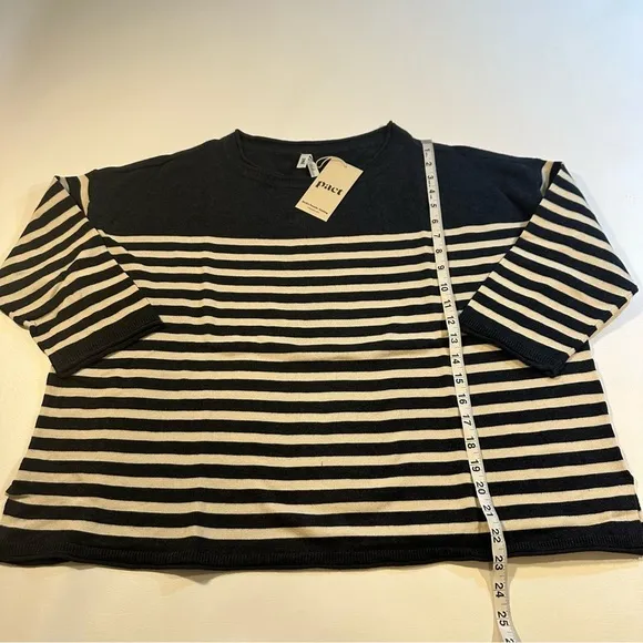 LAST ONE! NWT Pact XL 100% Organic Cotton Classic Fine Knit Gray Stripe Sweater