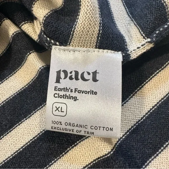 LAST ONE! NWT Pact XL 100% Organic Cotton Classic Fine Knit Gray Stripe Sweater