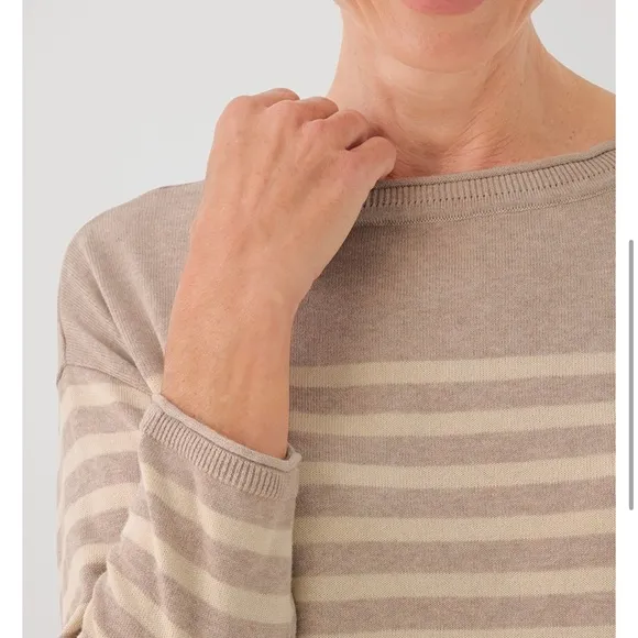 LAST ONE! NWT Pact XL 100% Organic Cotton Classic Fine Knit Gray Stripe Sweater
