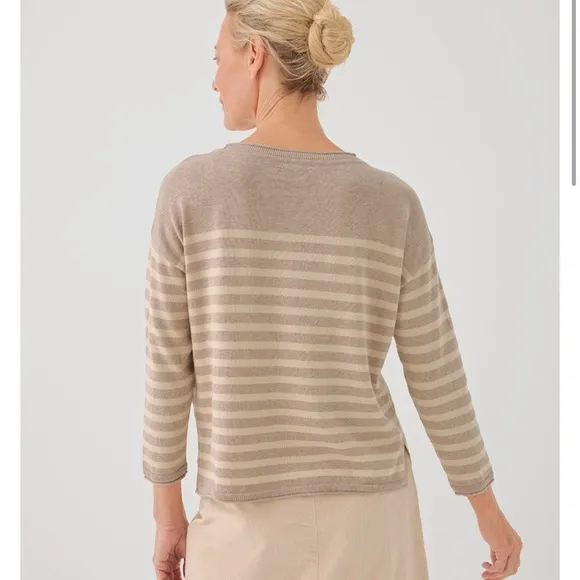 LAST ONE! NWT Pact XL 100% Organic Cotton Classic Fine Knit Gray Stripe Sweater