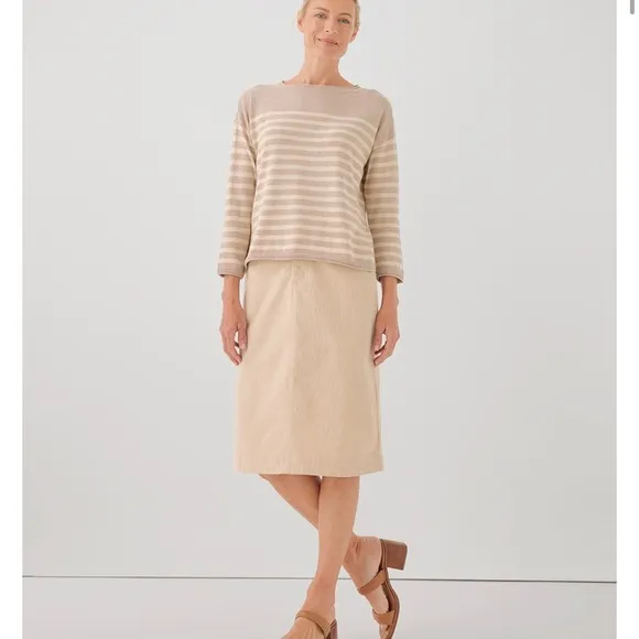 LAST ONE! NWT Pact XL 100% Organic Cotton Classic Fine Knit Gray Stripe Sweater