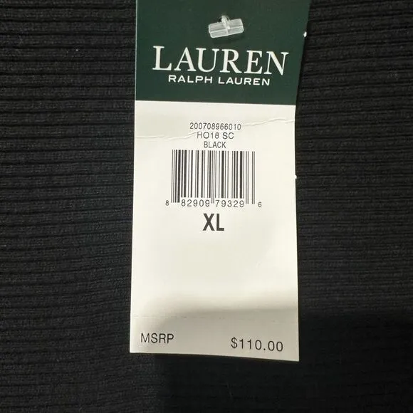Lauren Ralph Lauren Black Boat Neck Rib Knit Trim 3 Button Placket‎ Size XL NWT
