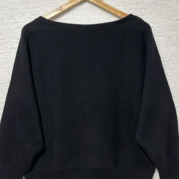 Lauren Ralph Lauren Black Boat Neck Rib Knit Trim 3 Button Placket‎ Size XL NWT