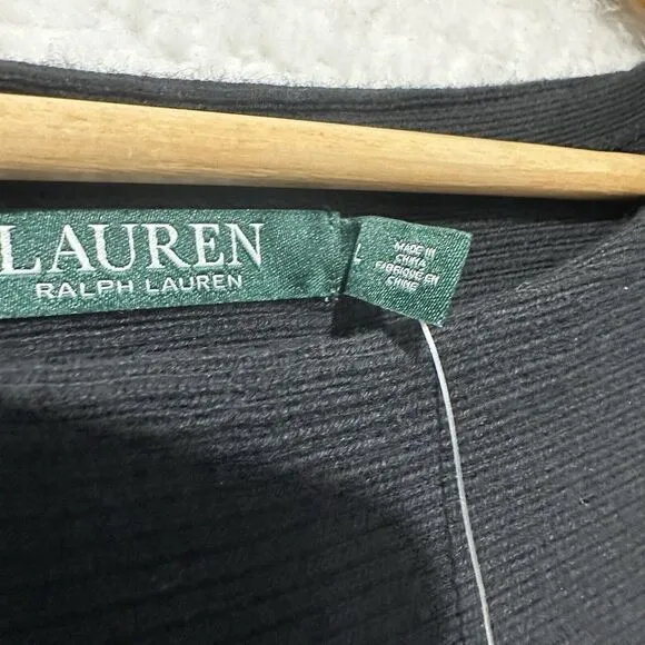 Lauren Ralph Lauren Black Boat Neck Rib Knit Trim 3 Button Placket‎ Size XL NWT