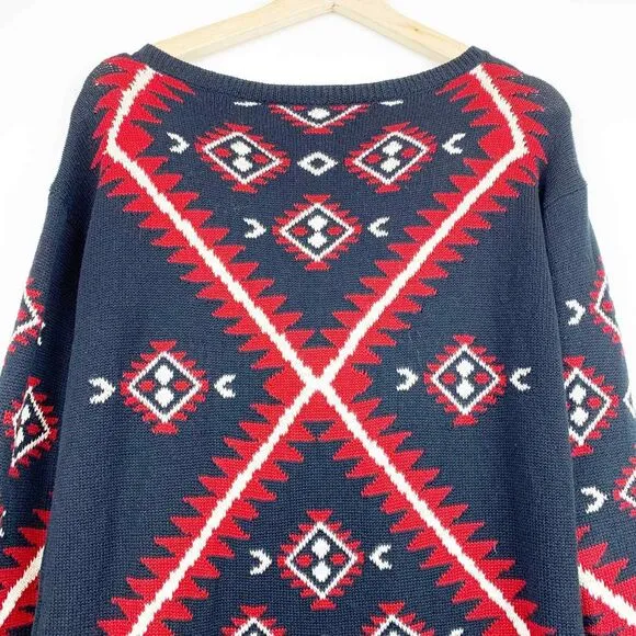 LAUREN RALPH LAUREN BOHO Colorful Tribal Knit Aztec Sweater Size XS