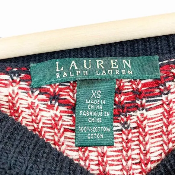 LAUREN RALPH LAUREN BOHO Colorful Tribal Knit Aztec Sweater Size XS