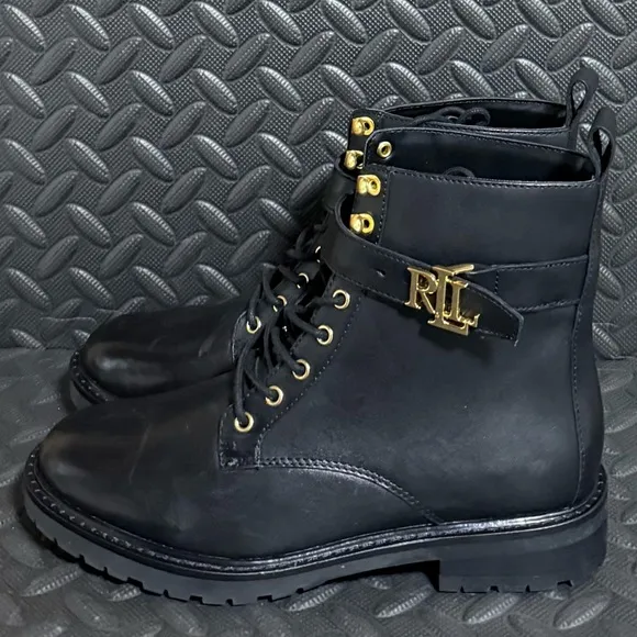 Lauren‎ Ralph Lauren Leather Lace-up Ankle Boots Black Womens Sizes