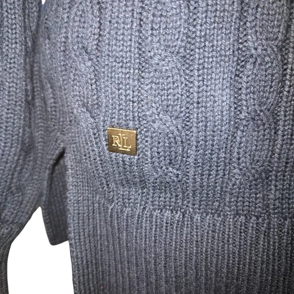 Lauren Ralph Lauren Navy Bishop Sleeve Boat Neck Cable Knit Sweater Size XS