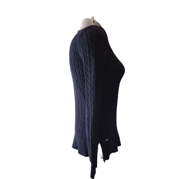 Lauren Ralph Lauren Navy Bishop Sleeve Boat Neck Cable Knit Sweater Size XS