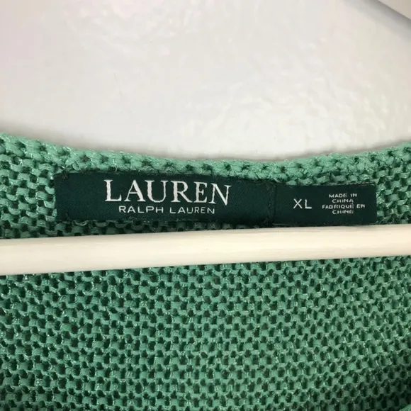 Lauren Ralph Lauren Sage Green Crochet Knit Cotton Blend Sweater Womens Size XL