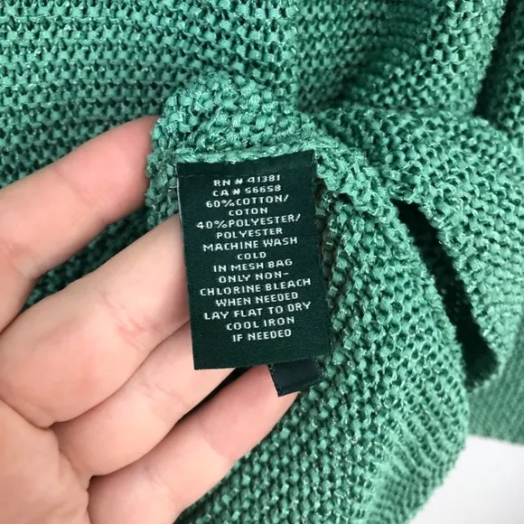 Lauren Ralph Lauren Sage Green Crochet Knit Cotton Blend Sweater Womens Size XL