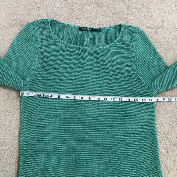 Lauren Ralph Lauren Sage Green Crochet Knit Cotton Blend Sweater Womens Size XL