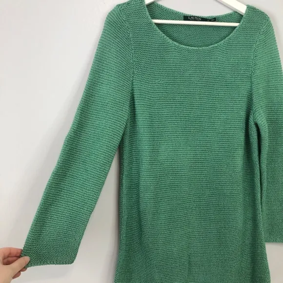 Lauren Ralph Lauren Sage Green Crochet Knit Cotton Blend Sweater Womens Size XL