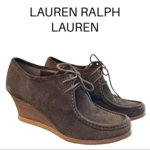 Lauren Ralph Lauren sz 10 Denver brown suede wedge booties chukka