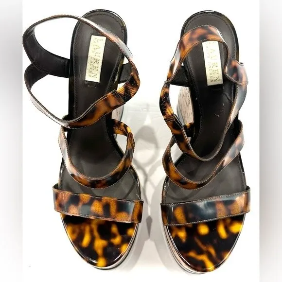Lauren Ralph Lauren Teressa Leopard  3 Strap Wedges size 9